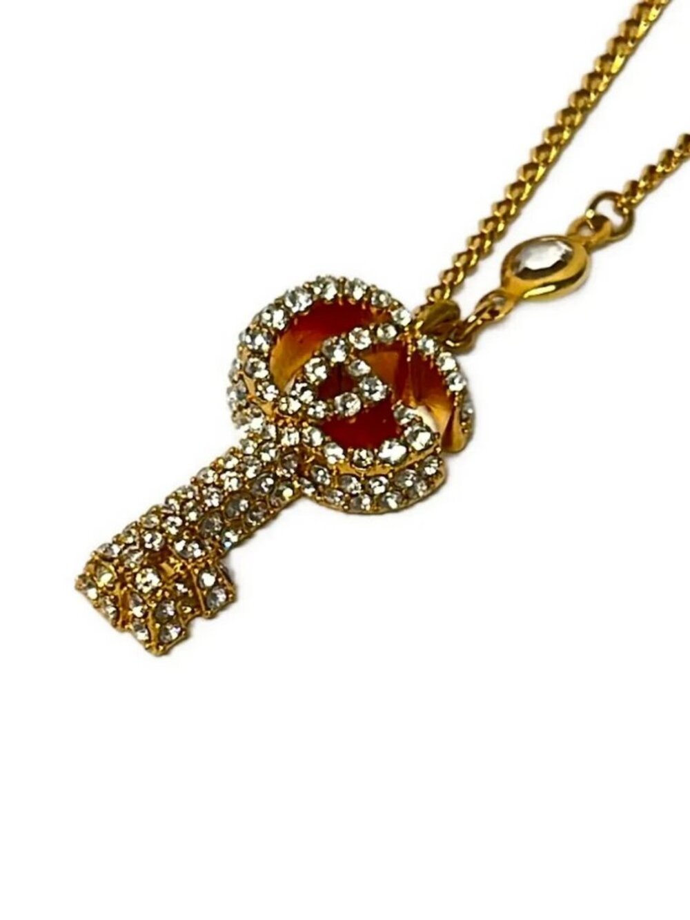 GUCCI Double G Key Necklace 645620 Gold Clear Hardware Rhinestones - Necklace - Picture 10 of 10